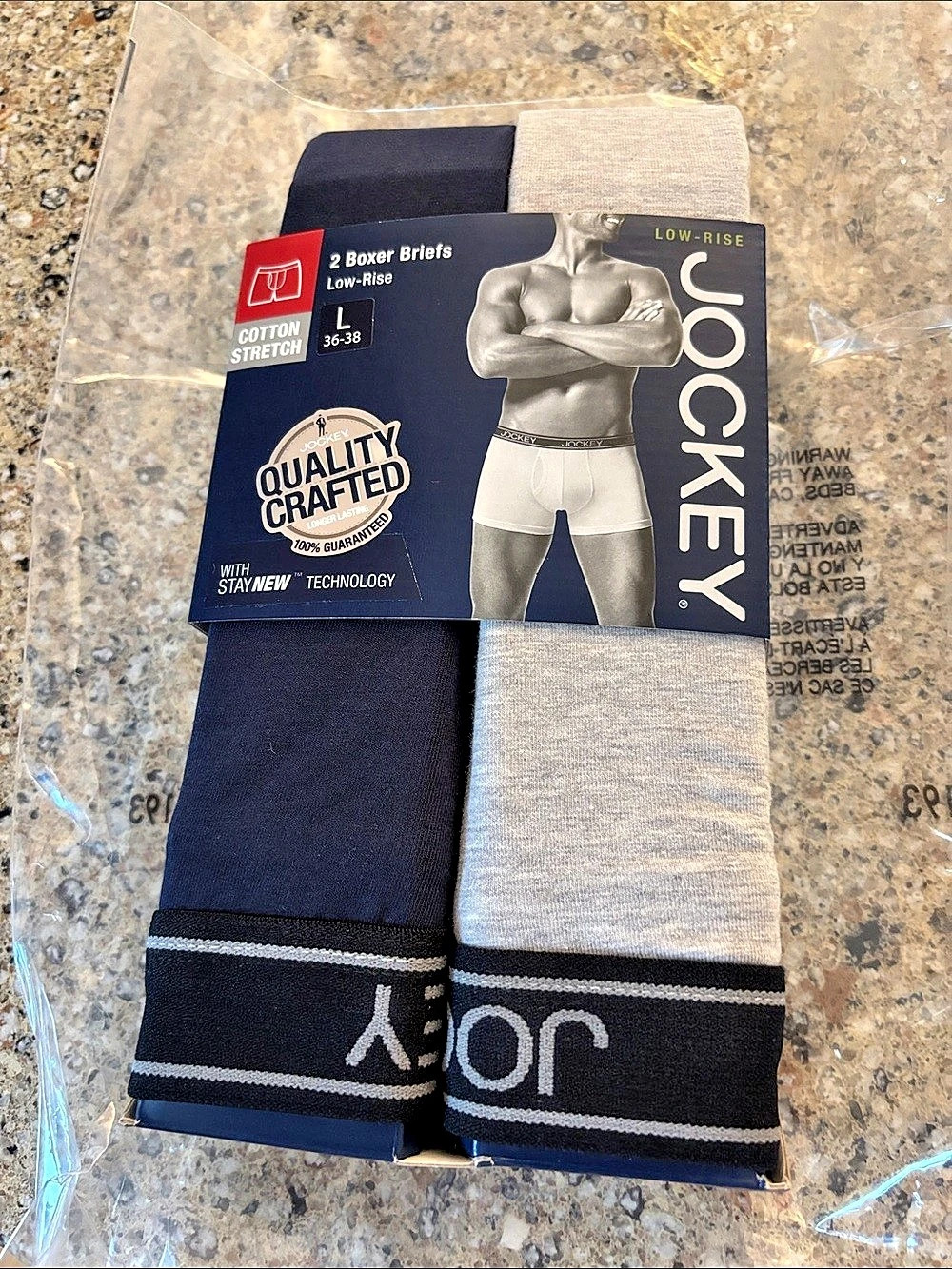 Jockey Low-Rise Cotton Stretch 2 Boxer Briefs Boxer Briefs Blue & Gray Large